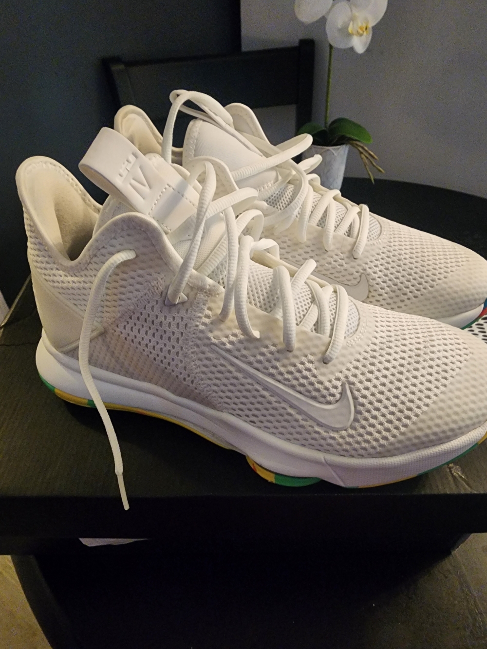 New In Box Nike Lebron "Skittles"White Mesh Athletic Sneakers